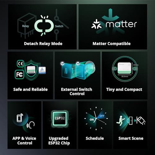 sonoff minir4m matter interrupteur intelligent, 2 way smart switch, interrupteur mural wifi, soutien au protocole matter, contrôle vocal, compatible avec alexa/google home/home assistant, 2400w/10a
