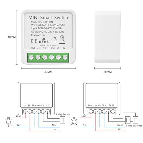 1pc interrupteur wifi, interrupteur connecté compatible avec alexa, alexa interrupteur lampe avec tuya smart life app, montage encastré dans le socle, 2 voies, conducteur neutre nécessaire