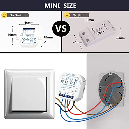 loratap lot de 2 interrupteur wifi alexa sans fil, va et vient parallèle, récepteur 2300w 10a, commutateur connecté intelligent, commande à distance par téléphone, relais compatible avec google home