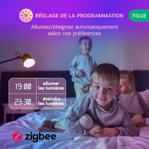 nous p3z ampoule intelligente zigbee rgb e27, compatible avec alexa,hue bridge, google home, home assistant, 16 millions de couleurs, contrôle vocal et par application, 2700 6500k