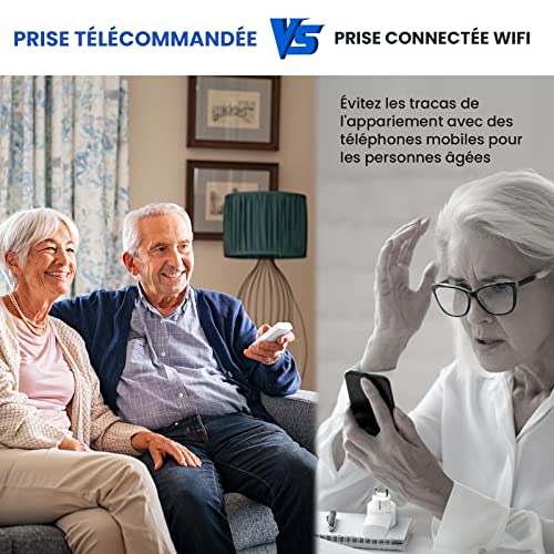 kyg lot de 5 prise télécommandée programmable, kyg prise domotique sans fil, fonction all on all off, deux télécommandes et quatre piles incluses