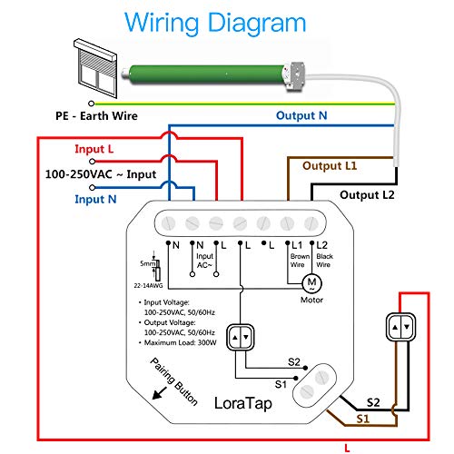 loratap 4 interrupteur module volet roulant connecté, commutateur rideau stores wifi, compatible avec alexa google home pour commande vocale, minuterie intelligent moteur mural