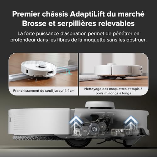 roborock qrevo curv robot aspirateur laveur hyperforce de 18 500 pa, aspirateur robot avec système anti enchevêtrements taux d’enchevêtrement de 0%, flexiarm brosse & serpillièr lavage à 75°c