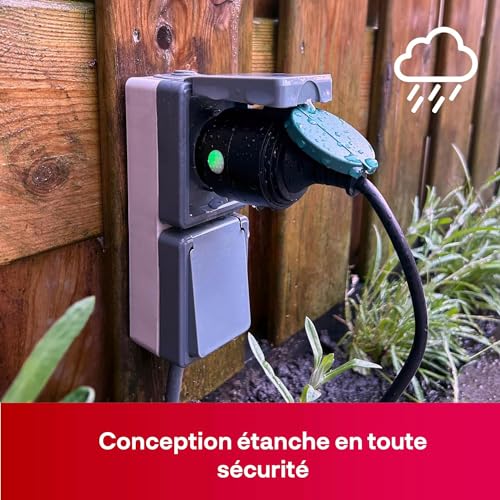 innr prise connectée exterieur zigbee, outdoor smart plug. fonctionne avec innr, philips hue*, alexa, hey google (hub connecté requis), prise programmable exterieure ip44, etanche, 10a, 2300w, osp 210