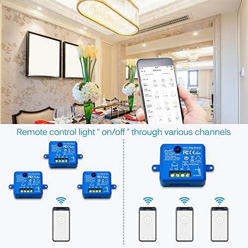 loratap lot de 2 interrupteur wifi alexa sans fil, mini taille, récepteur 2500w 10a, commutateur connecté intelligent, commande à distance par téléphone, relais compatible avec google assistant