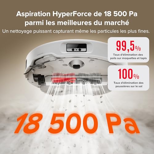 roborock qrevo curv robot aspirateur laveur hyperforce de 18 500 pa, aspirateur robot avec système anti enchevêtrements taux d’enchevêtrement de 0%, flexiarm brosse & serpillièr lavage à 75°c