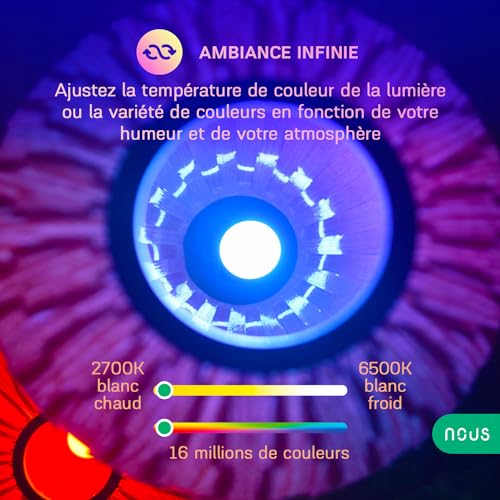 nous p3z ampoule intelligente zigbee rgb e27, compatible avec alexa,hue bridge, google home, home assistant, 16 millions de couleurs, contrôle vocal et par application, 2700 6500k