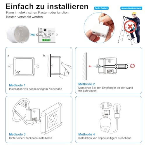 arceli interrupteur, interrupteur sans fil 433mhz kit interrupteur rf et récepteur 2200w/10a récepteur, interrupteur d'éclairage, switch sans fil interrupteur mural pour maison intelligente