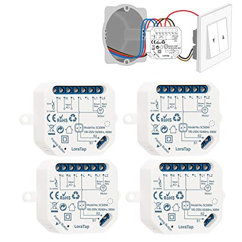 loratap 4 interrupteur module volet roulant connecté, commutateur rideau stores wifi, compatible avec alexa google home pour commande vocale, minuterie intelligent moteur mural
