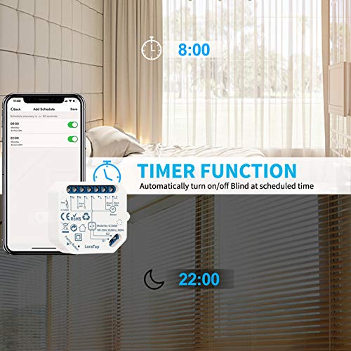 loratap 4 interrupteur module volet roulant connecté, commutateur rideau stores wifi, compatible avec alexa google home pour commande vocale, minuterie intelligent moteur mural
