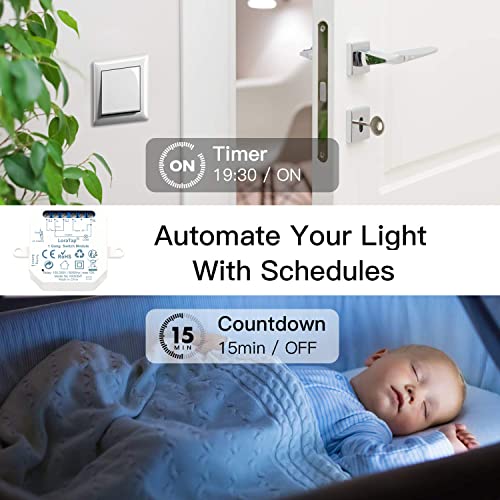 loratap lot de 2 interrupteur wifi alexa sans fil, va et vient parallèle, récepteur 2300w 10a, commutateur connecté intelligent, commande à distance par téléphone, relais compatible avec google home