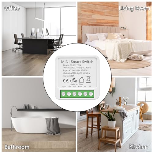 1pc interrupteur wifi, interrupteur connecté compatible avec alexa, alexa interrupteur lampe avec tuya smart life app, montage encastré dans le socle, 2 voies, conducteur neutre nécessaire