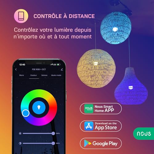 nous p3z ampoule intelligente zigbee rgb e27, compatible avec alexa,hue bridge, google home, home assistant, 16 millions de couleurs, contrôle vocal et par application, 2700 6500k