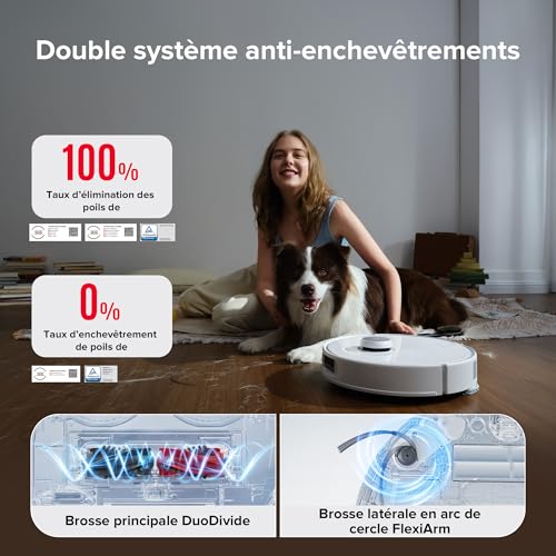 roborock qrevo curv robot aspirateur laveur hyperforce de 18 500 pa, aspirateur robot avec système anti enchevêtrements taux d’enchevêtrement de 0%, flexiarm brosse & serpillièr lavage à 75°c